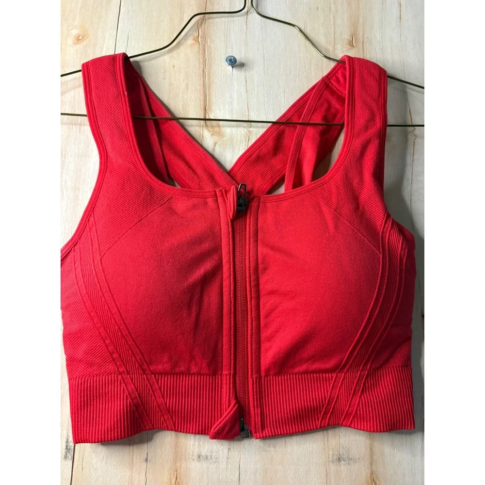 Avia Womens Red Front Zip Sports Bra Crisscross Back Medium AV24031